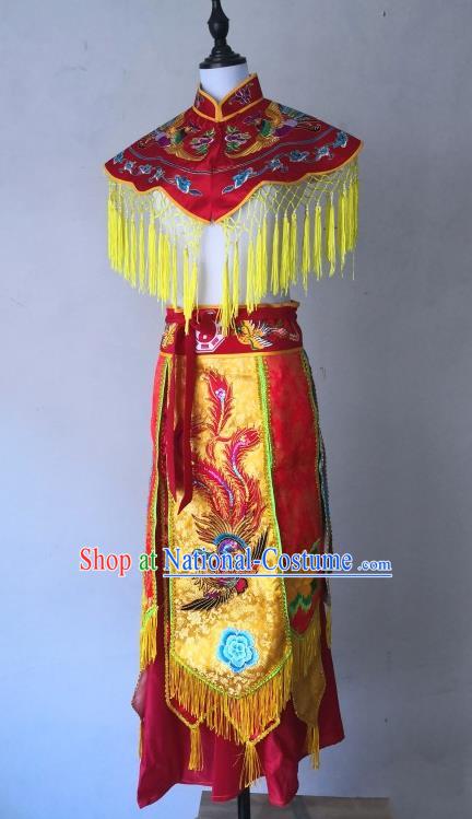 China Witchcraft Parade God Embroidered Cappa and Skirt Folk Dance Clothing Nuo Opera Immortal Combat Red Outfit