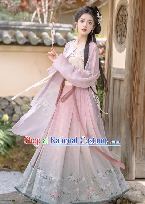 China Traditional Printing Hanfu Shirt and Skirt Ming Dynasty Young Lady Clothing Ancient Garment Costumes