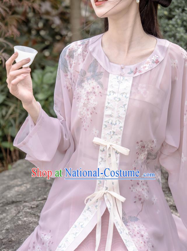 China Traditional Printing Hanfu Shirt and Skirt Ming Dynasty Young Lady Clothing Ancient Garment Costumes