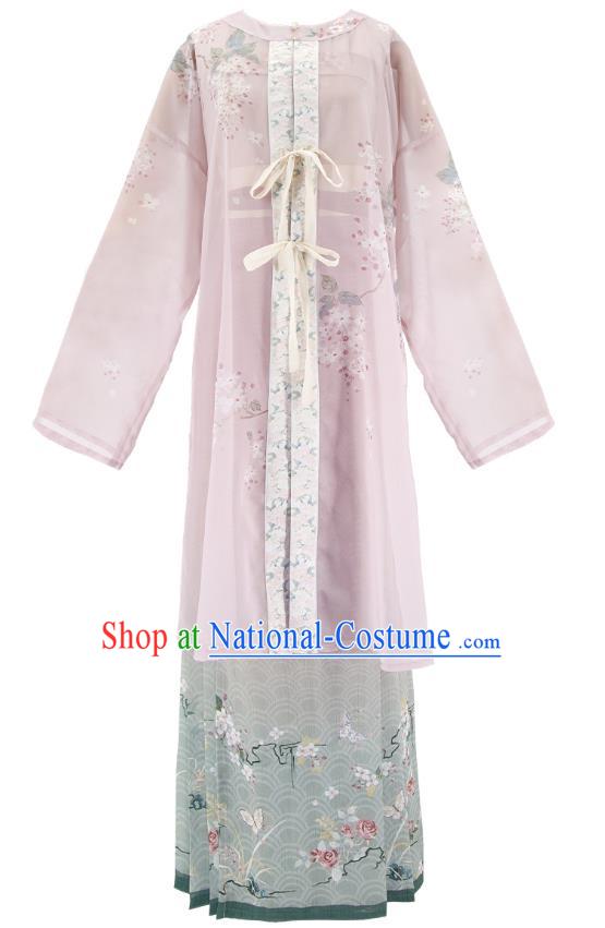 China Traditional Printing Hanfu Shirt and Skirt Ming Dynasty Young Lady Clothing Ancient Garment Costumes