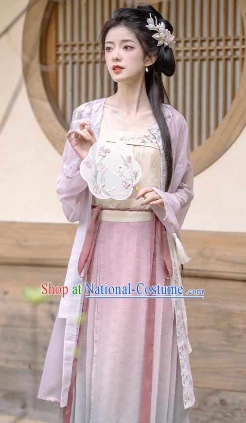 China Traditional Printing Hanfu Shirt and Skirt Ming Dynasty Young Lady Clothing Ancient Garment Costumes