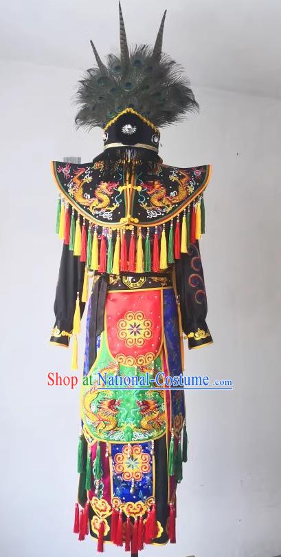 China Folk Dance Clothing Nuo Opera Immortal Combat Black Outfit Witchcraft Parade God Embroidered Costumes