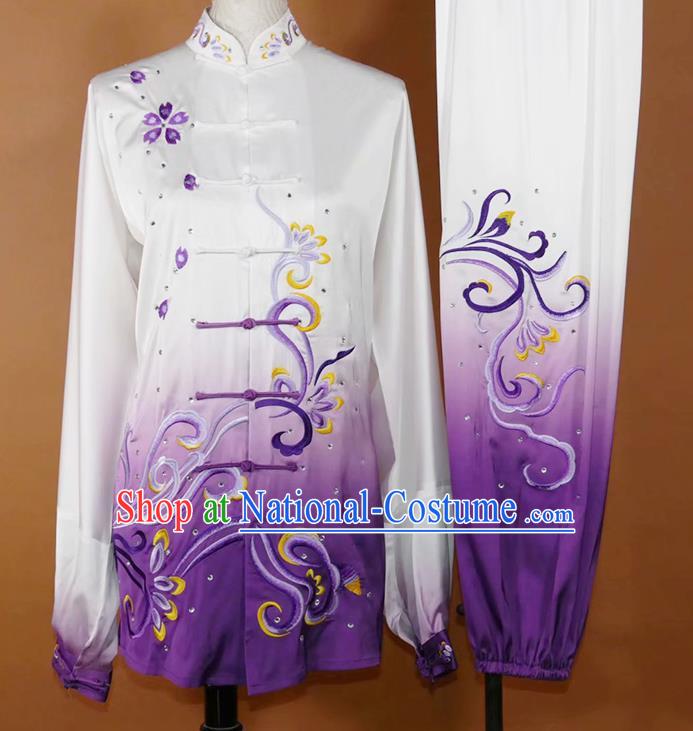 China Martial Arts Tournament Embroidered Clothing Tai Chi Competition Purple Uniform Kung Fu Performance Costume