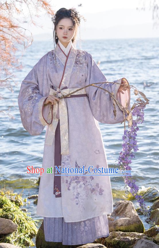 China Ancient Royal Princess Clothing Han Dynasty Court Woman Costumes Traditional Embroidered Lilac Hanfu Dresses