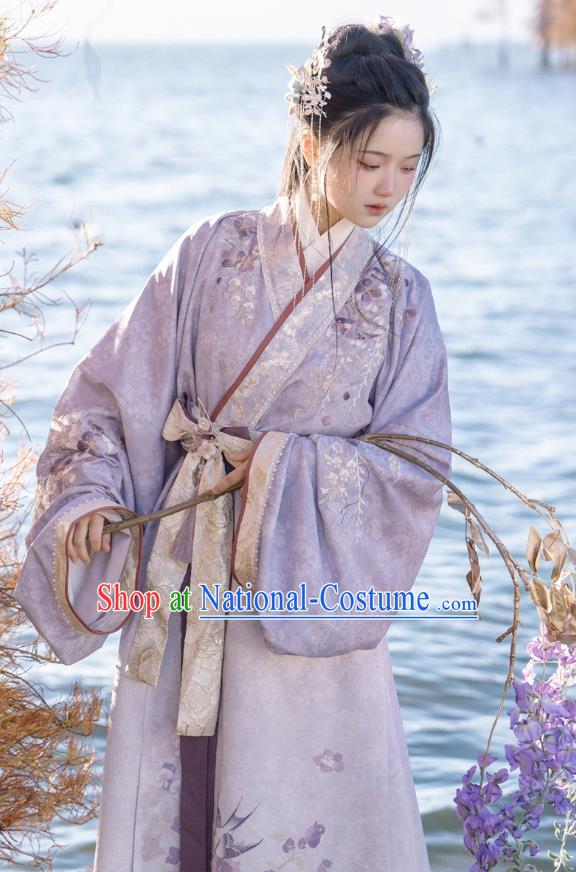 China Ancient Royal Princess Clothing Han Dynasty Court Woman Costumes Traditional Embroidered Lilac Hanfu Dresses