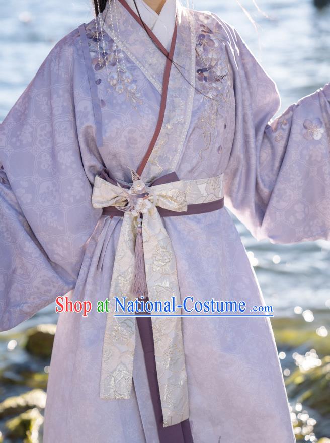 China Ancient Royal Princess Clothing Han Dynasty Court Woman Costumes Traditional Embroidered Lilac Hanfu Dresses