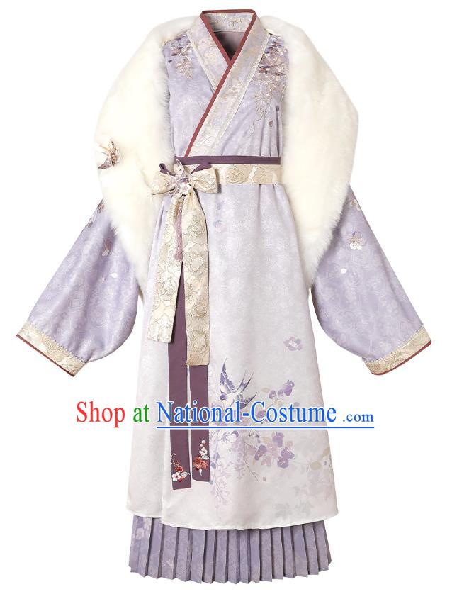 China Ancient Royal Princess Clothing Han Dynasty Court Woman Costumes Traditional Embroidered Lilac Hanfu Dresses