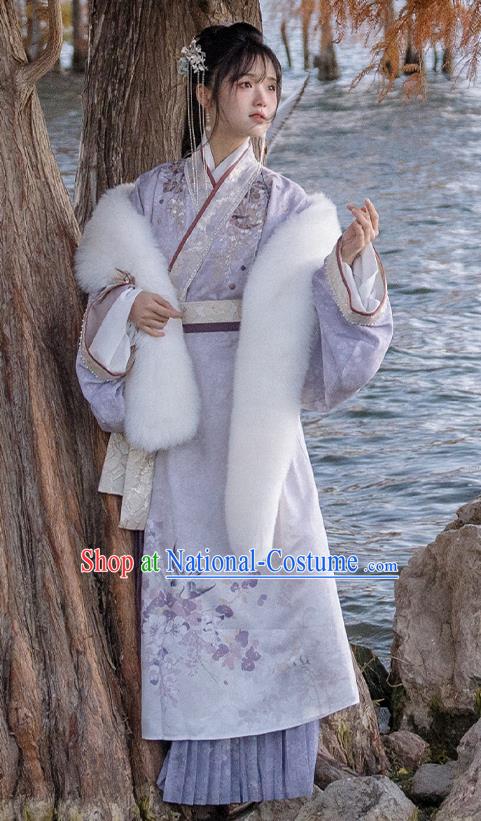 China Ancient Royal Princess Clothing Han Dynasty Court Woman Costumes Traditional Embroidered Lilac Hanfu Dresses