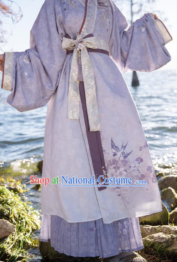 China Ancient Royal Princess Clothing Han Dynasty Court Woman Costumes Traditional Embroidered Lilac Hanfu Dresses