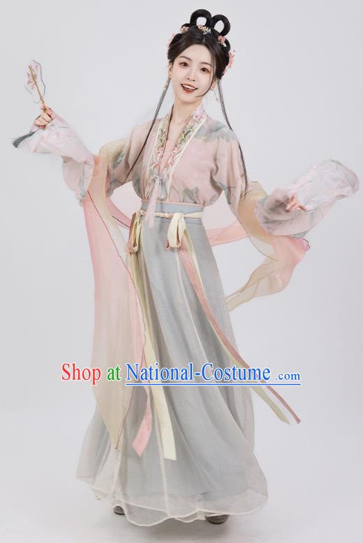 China Jin Dynasty Young Lady Costume Traditional Hanfu Dresses Ancient Country Woman Clothing