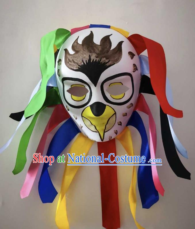 China Drama God Masque Hand Painted Eagle Nuo Opera Mask Sacrifice Dance Headwear