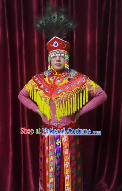 Chinese Witchcraft Performance Costumes and Headdress Folk Dance Clothing Sacrifice God Dancing Garments Complete Set