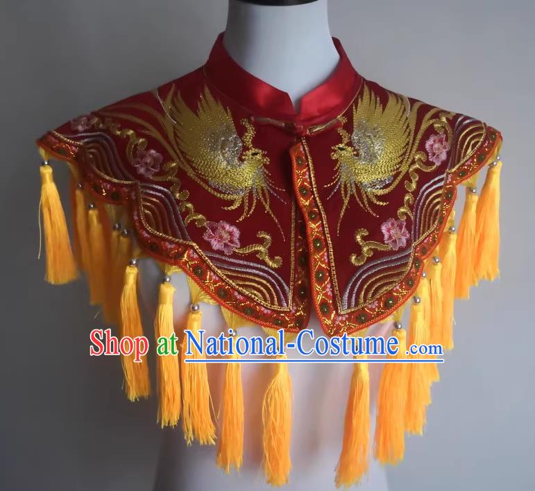 Chinese Sacrifice Dancing Clothing Witchcraft Performance Red Embroidered Cappa Folk Dance God Tippet