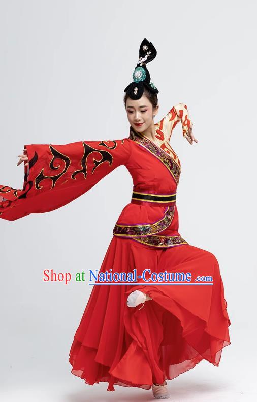 Chinese Classical Dance Red Dress Chu Kingdom Dance Clothing Women Group Dance Hong Zhao Yuan Garment Costume