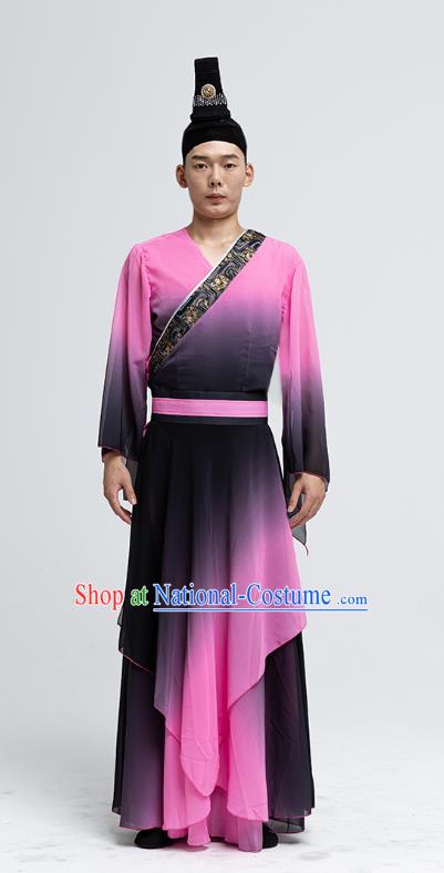 Chinese Stage Show Clothing Male Solo Dance Garment Costume Classical Dance Pink Fashion