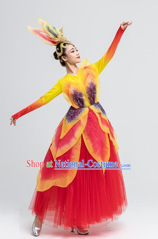 Chinese Women Group Dance Costume Classical Dance Leaf Dress Spring Festival Gala Opening Dance Clothing