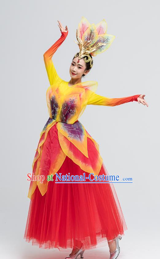 Chinese Women Group Dance Costume Classical Dance Leaf Dress Spring Festival Gala Opening Dance Clothing