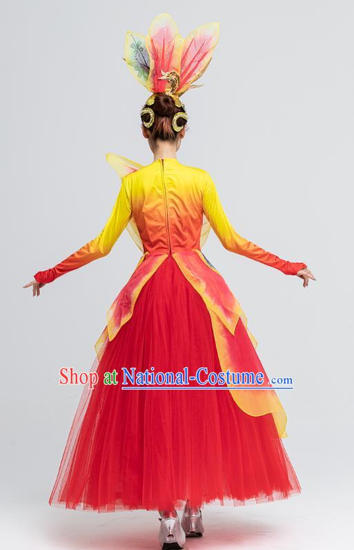 Chinese Women Group Dance Costume Classical Dance Leaf Dress Spring Festival Gala Opening Dance Clothing