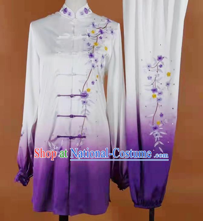 China Tai Chi Competition Clothing Kung Fu Training Gradient Purple Uniform Martial Arts Taiji Performance Costume