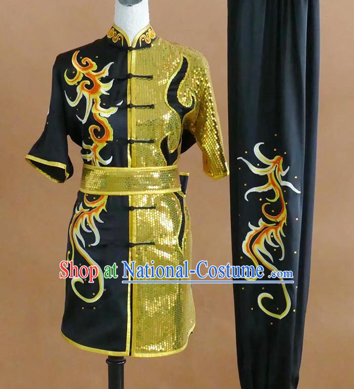 China Martial Arts Outfit Changquan Performance Costume Wushu Tournament Embroidered Clothing Kung Fu Competition Black Uniform