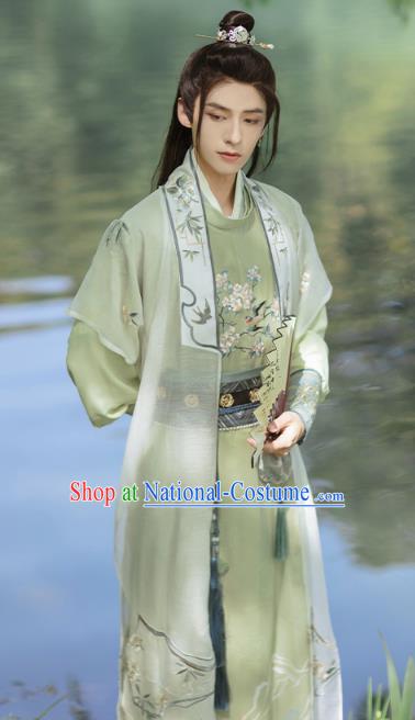 Chinese Male Hanfu Song Dynasty Costumes Ancient Swordsman Green Clothing