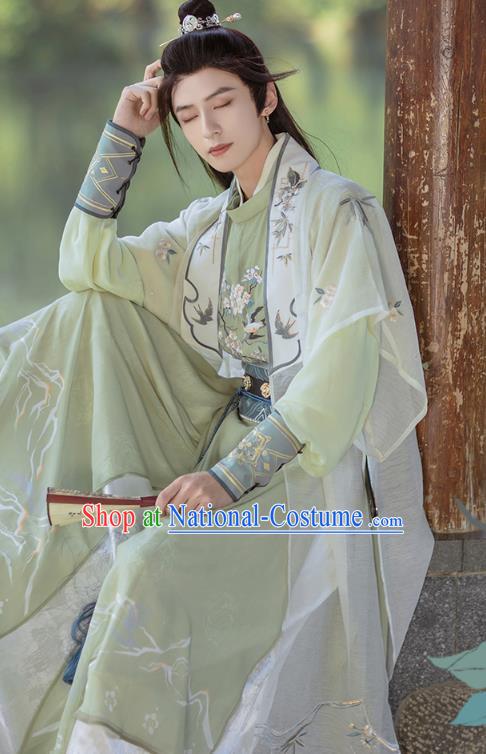 Chinese Male Hanfu Song Dynasty Costumes Ancient Swordsman Green Clothing