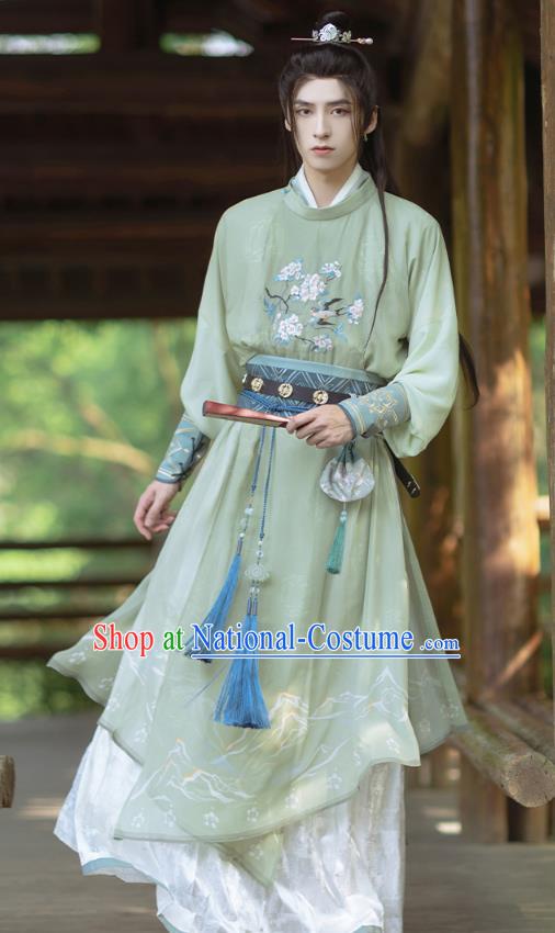 Chinese Male Hanfu Song Dynasty Costumes Ancient Swordsman Green Clothing