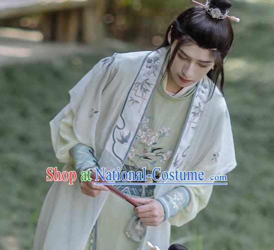 Chinese Male Hanfu Song Dynasty Costumes Ancient Swordsman Green Clothing