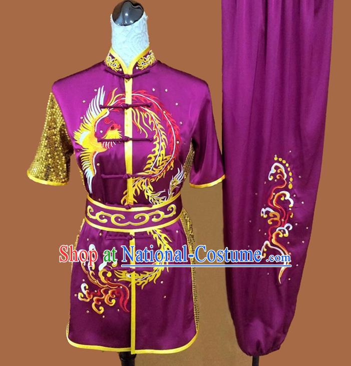 Chinese Wushu Tournament Uniform Kongfu Performance Purple Outfit Chang Quan Competition Clothing