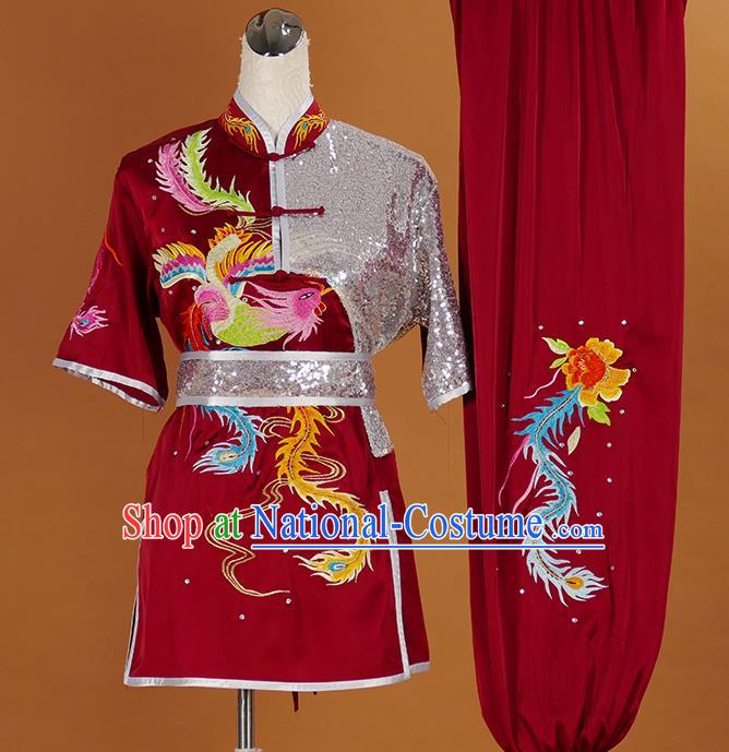 Chinese Wushu Tournament Uniform Kongfu Clothes Chang Quan Performance Dark Red Outfit Martial Arts Competition Clothing