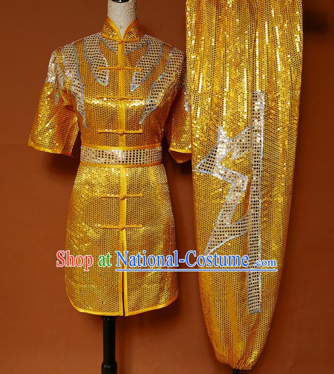 Chinese Kung Fu Performance Golden Outfit Martial Arts Competition Clothing Wushu Tournament Uniform Chang Quan Clothes