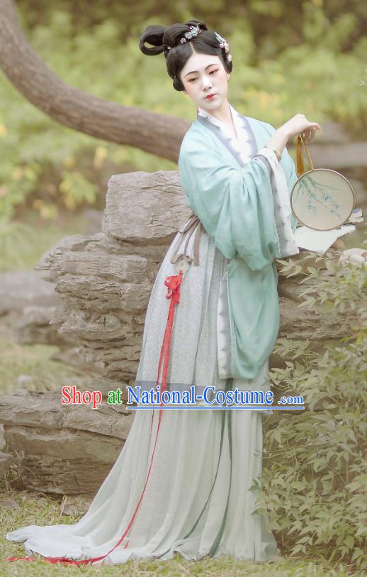 Chinese Traditional Court Lady Hanfu Fashion Ancient Palace Beauty Garment Costumes Song Dynasty Princess Green Dresses