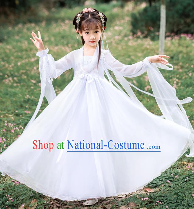 Children Day Performance Clothing China Ancient Fairy White Dress Girl Hanfu