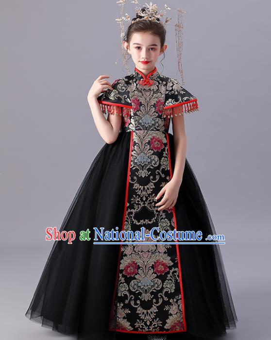 Girl Catwalks Black Dress Children Day Performance Clothing China Traditional Stage Show Costume