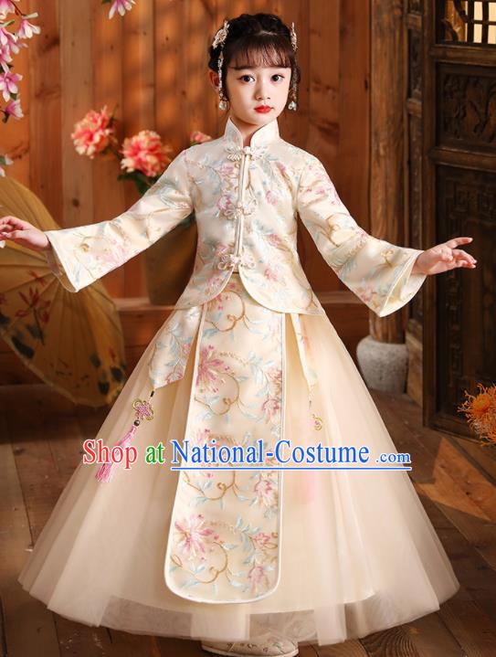 Children Day Performance Hanfu Clothing Girl Stage Show Costumes Chinese Folk Dance Fashion Kid Champagne Blouse and Skirt