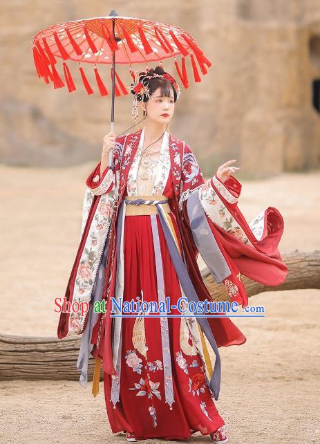 Chinese Song Dynasty Court Princess Embroidered Costumes Traditional Wedding Red Hanfu Dresses Ancient Bride Clothing