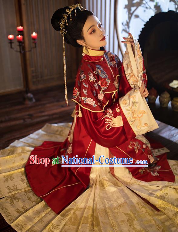 China Ming Dynasty Empress Embroidered Costumes Traditional Hanfu Woman Wedding Dresses Ancient Bride Clothing