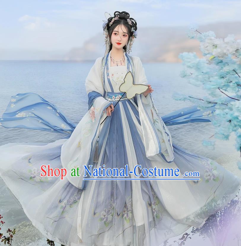 China Song Dynasty Royal Princess Clothing Traditional Ruqun Blue Hanfu Dress Ancient Fairy Costumes