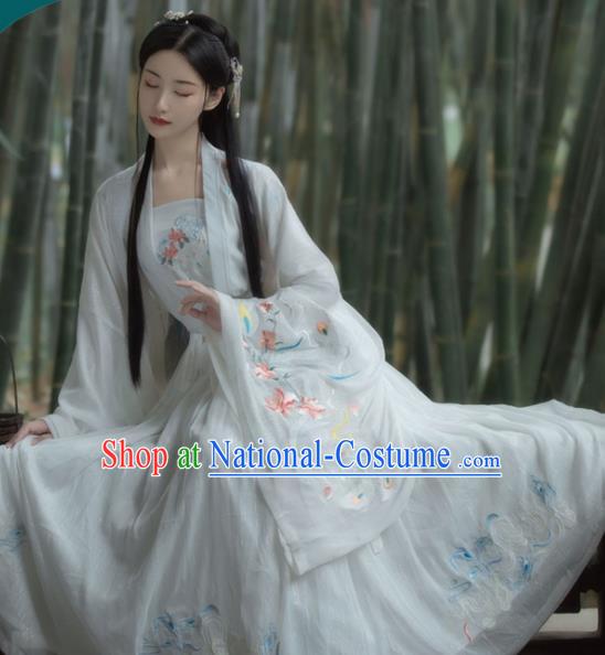 China Ming Dynasty Princess Clothing Traditional Woman White Hanfu Dress Ancient Goddess Peri Costumes