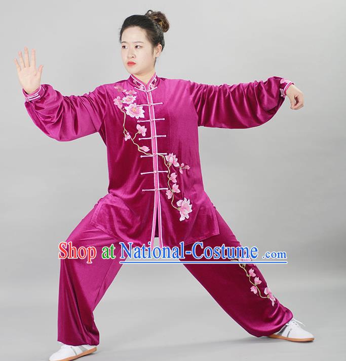 Chinese Female Kung Fu Megenta Suit Martial Arts Clothing Winter Tai Chi Training Uniform Taiji Chuan Clothes