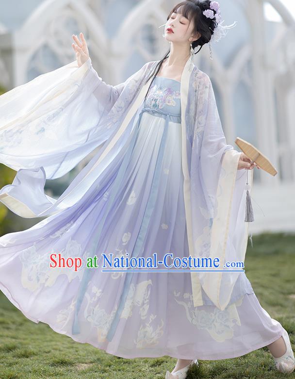 Ancient Chinese Palace Woman Costumes Tang Dynasty Princess Clothing Traditional Blue Hanfu Dress