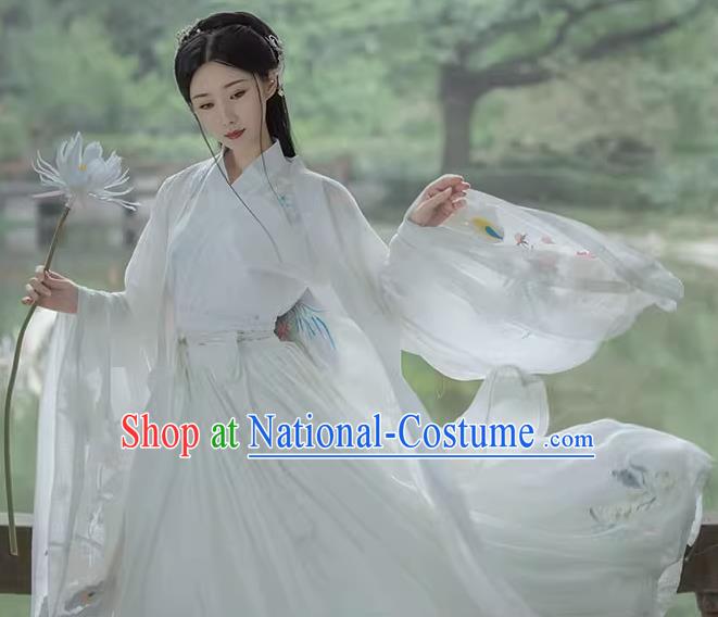 Traditional White Hanfu Dress Ancient Chinese Swordswoman Costumes Ming Dynasty Princess Clothing