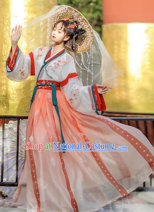 Chinese Traditional Embroidered Hanfu Dress Ancient Goddess Costumes Jin Dynasty Princess Clothing