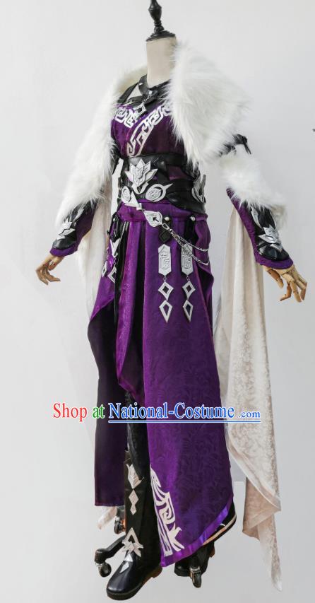 Top Jian Xia Qing Yuan Blade Woman Clothing Ancient Swordswoman Costumes Cosplay Heroine Purple Dress