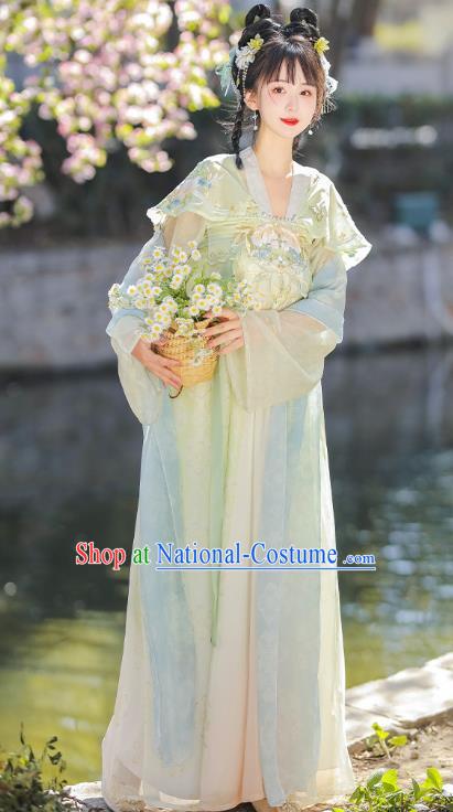 China Hanfu Green Dresses Ancient Young Lady Clothing Traditional Costumes