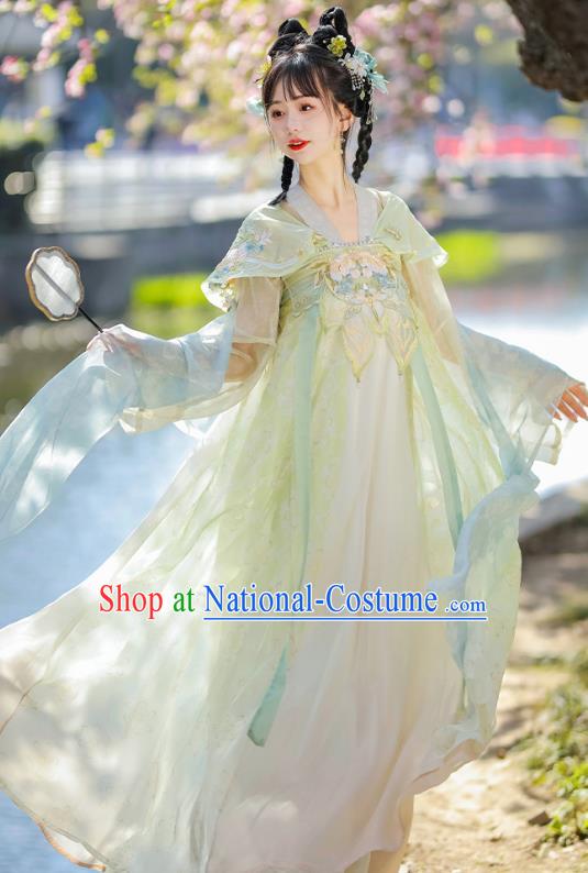 China Hanfu Green Dresses Ancient Young Lady Clothing Traditional Costumes