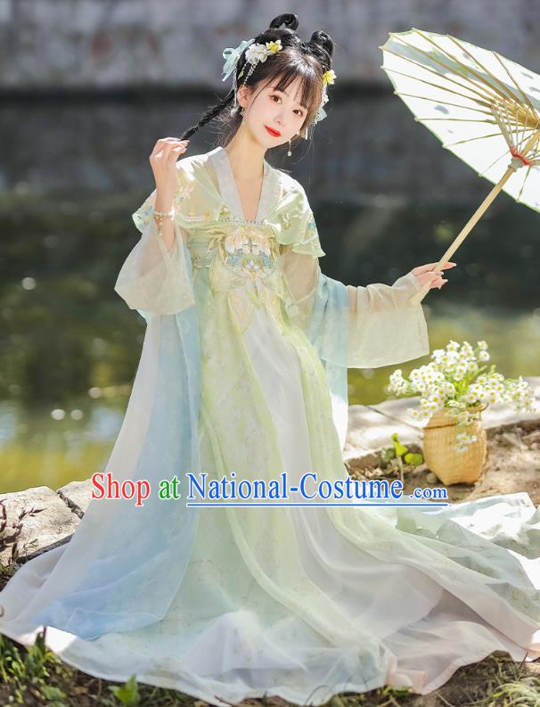 China Hanfu Green Dresses Ancient Young Lady Clothing Traditional Costumes