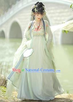 China Traditional Costumes Hanfu Green Dresses Ancient Lotus Fairy Clothing