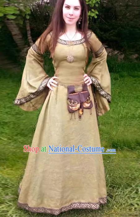 Witch Costume Cosplay European Medieval Retro Dress With Long Sleeves Round Collar And Slim Fit For Ladies Role Play