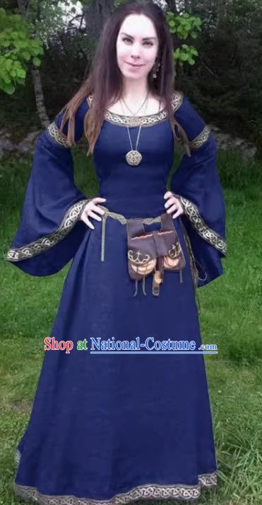 Witch Costume Cosplay European Medieval Retro Dress With Long Sleeves Round Collar And Slim Fit For Ladies Role Play